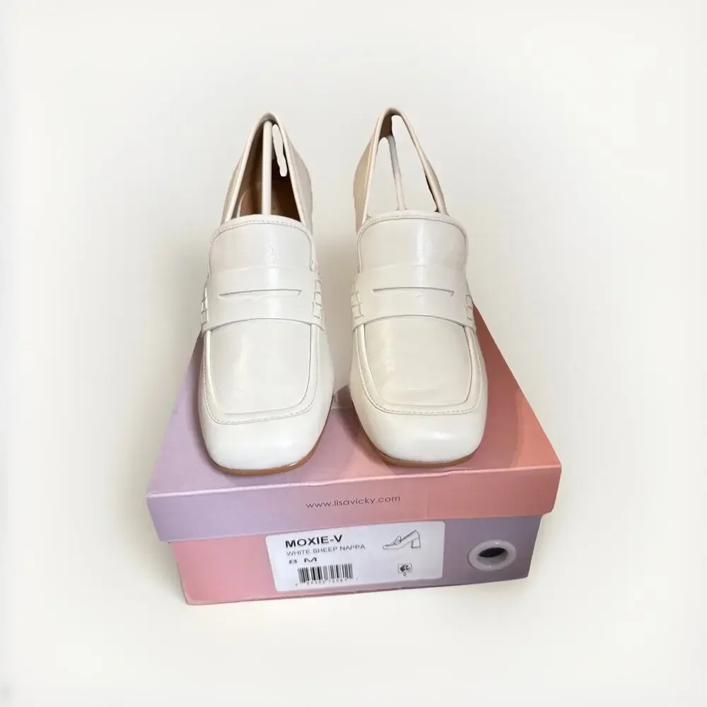 Lisa Vicky Moxie Heels Block White Sheep Nappy Size 8 New - Picture 2 of 9